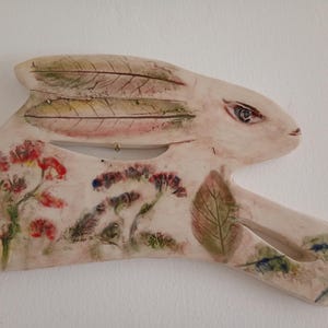Ceramic Hare Art,  Wall Plaque: Botanical Pottery