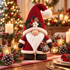 Gnome Crochet PDF, Christmas Amigurumi Pattern with Woodland Berry and Pinecone Details
