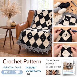 Ghost Granny Square Blanket Pattern PDF, Halloween Crochet Throw, Spooky Afghan Digital Download