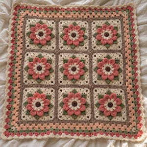 Floral Granny Square Baby Blanket Pattern, 3D Flower Crochet PDF with Photo Tutorial