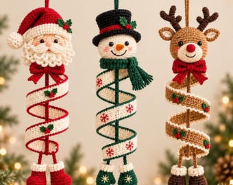 Crochet Ornament Pattern, Santa Snowman Reindeer Amigurumi PDF, Spiral Hanging Decor