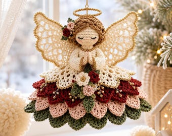 Crochet Angel PDF Pattern, Christmas Amigurumi with Layered Flower Skirt