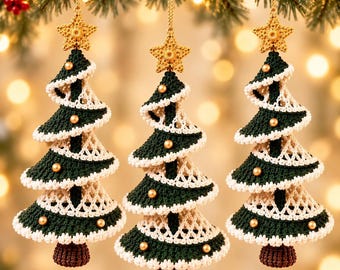 Crochet Tree Pattern PDF, Spiral Hanging Christmas Ornament with Lace Tiers
