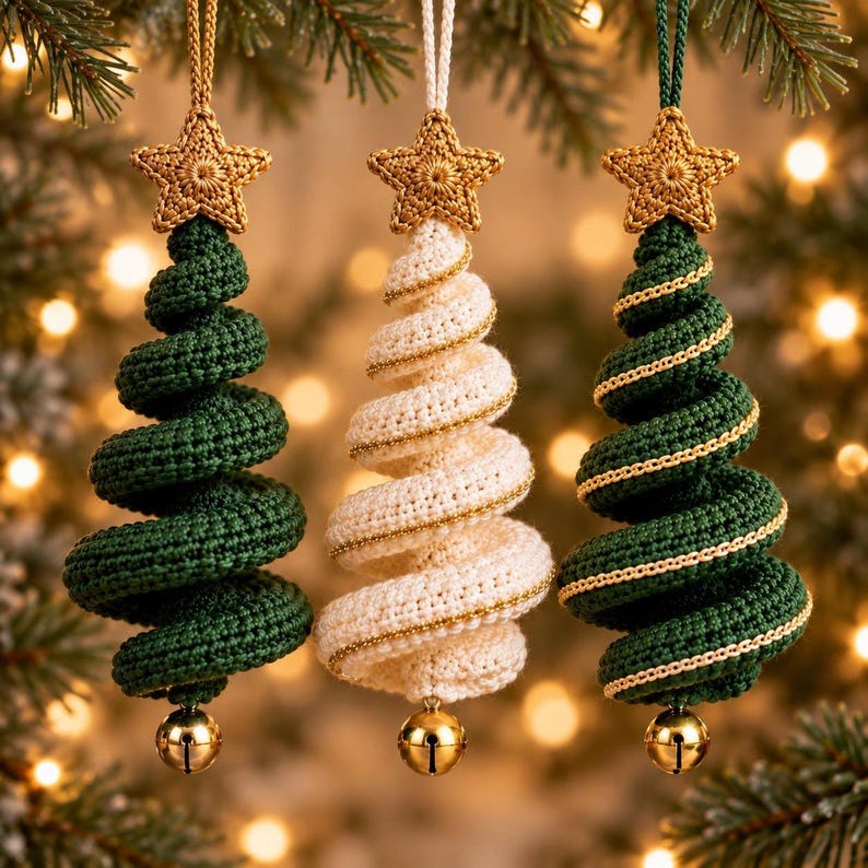 Crochet Christmas Tree PDF Pattern, Twisty Tree Ornament, Hanging Christmas Decoration, Digital Download