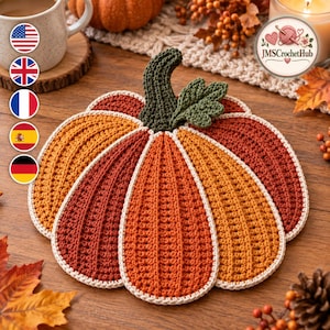 Crochet Pumpkin Coaster Set Pattern, Harvest Mosaic Wedges (Digital Download)