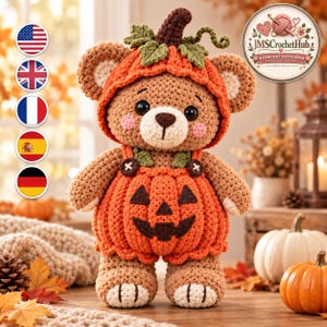 Harvest Moon Pumpkin Bear Amigurumi Crochet Pattern (Digital Download)