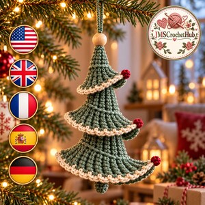 Crochet Christmas Tree Ornament Pattern PDF, Spiral Ribbed Fir Hanging Decoration