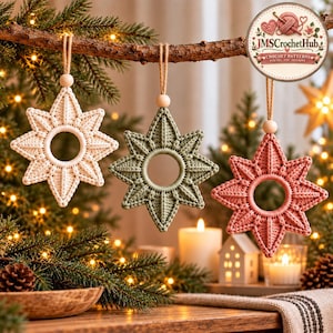 Crochet Star Ornament Pattern PDF, Nordic Halo Set, Scandinavian Christmas Decor