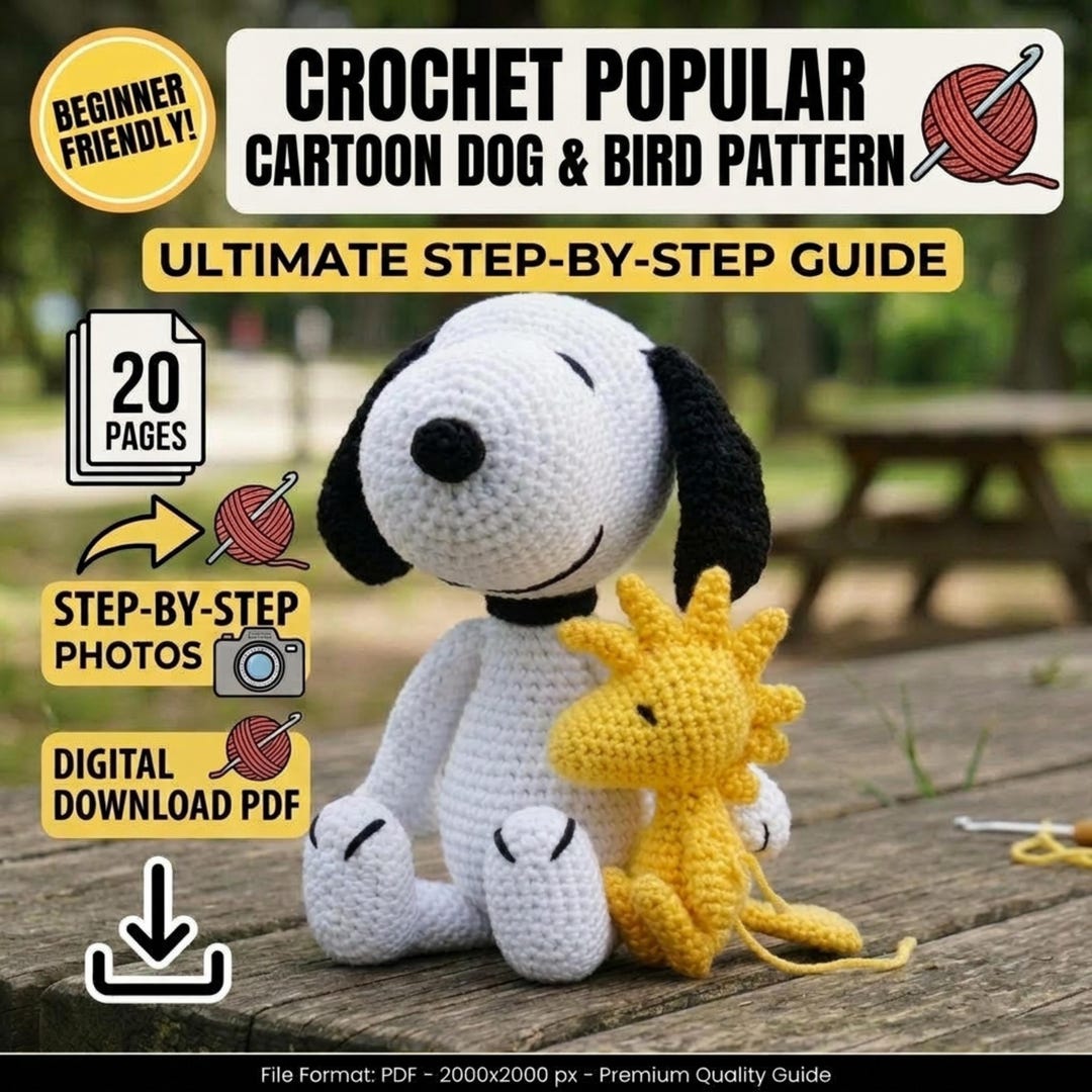 Snoopy Woodstock Amigurumi Crochet Pattern, Cartoon Dog & Bird Plushie ...
