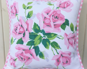vintage pink roses pillow cover 14"