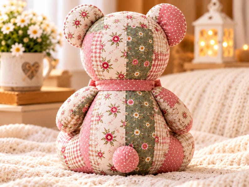 Floral Teddy Bear Sewing Pattern PDF | Patchwork Bear Plush Tutorial ...