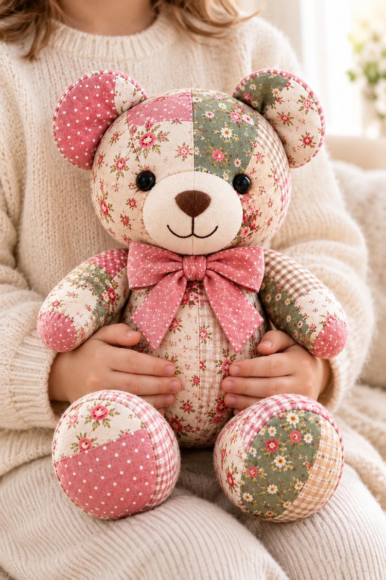 Floral Teddy Bear Sewing Pattern PDF | Patchwork Bear Plush Tutorial ...
