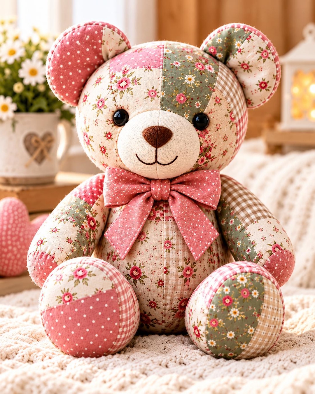 Floral Teddy Bear Sewing Pattern PDF | Patchwork Bear Plush Tutorial ...