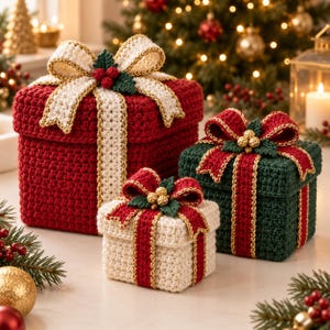 Mönster för virkade julklappsaskar, återanvändbara julklappsaskar, festlig förvaringskorg PDF