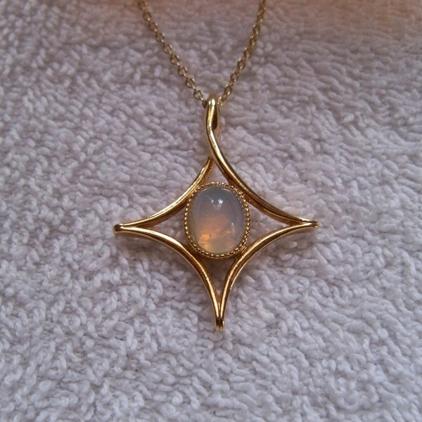 Make an offer - vintage retro modern geometric space age moonstone pendant necklace