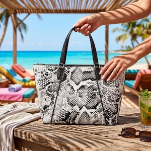 Snakeskin Print Tote Bag for Women, Vegan Faux Leather Python Print Handbag, Animal Print Shoulder Bag, Statement Purse, Gift for Her