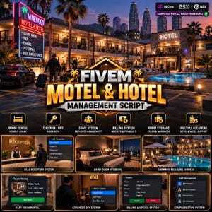 FiveM Motel Hotel Management Script, Room Rental, Staff System (QBCore ESX)