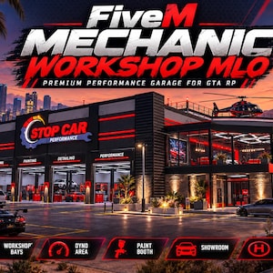 FiveM Mechanic Workshop MLO, Performance Garage, Dyno, Paint Booth, Showroom, Helipad (Digital Download)