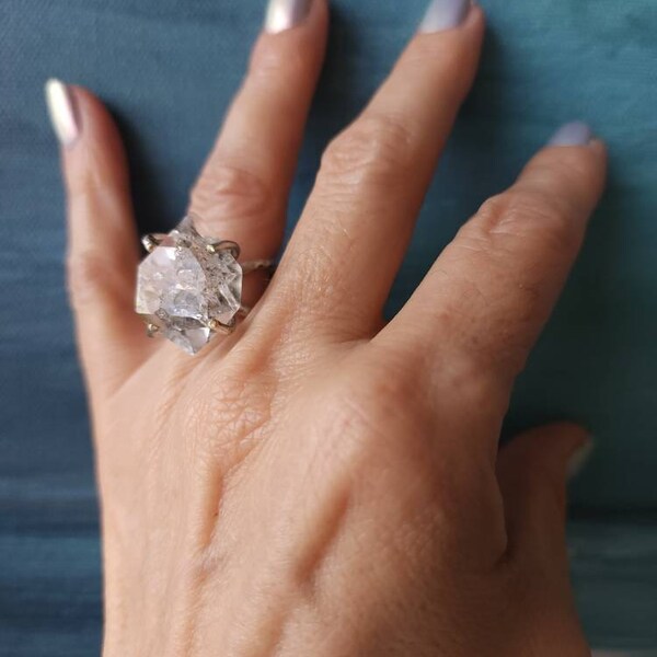 Tamaño 5 Anillo de diamantes Herkimer, Anillo Herkimer, Herkimer de Nueva York, Anillo Herkimer natural, Anillo Herkimer grande, Anillo de declaración Herkimer