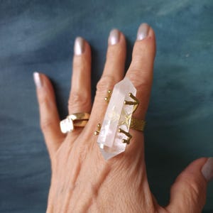 Size 9 Natural Brazilian Clear Quartz Large Double Terminated Statement Ring