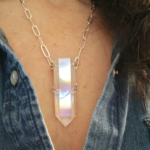 Collana Angel Aura al quarzo, collana grande Angel Aura a punta singola, cristallo Opal Aura, collana Angel Aura di tendenza