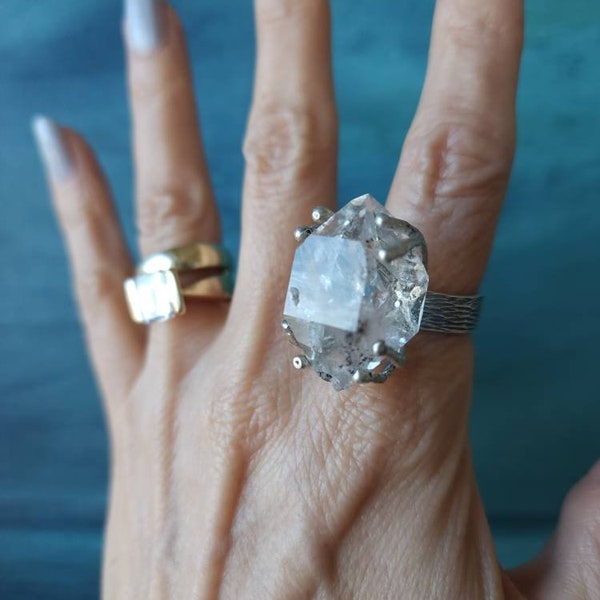 Anillo de diamantes Herkimer talla 9, Anillo Herkimer, Herkimer de Nueva York, Anillo Herkimer natural, Anillo Herkimer grande, Anillo de declaración Herkimer