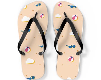 Chinelo de EVA personalizado: Bola de praia, óculos de sol, nuvens (conforto de verão)