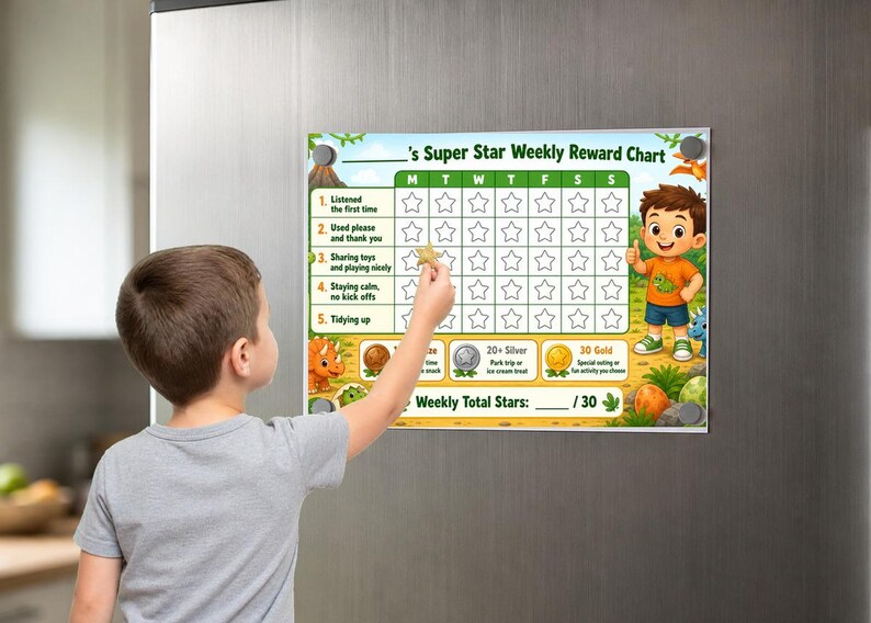 Kids Reward Chart Printable | Personalised Dinosaur Behaviour Chart ...
