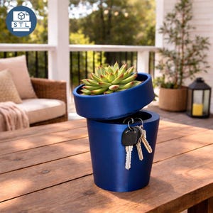 Discreet Plant Pot with Hidden Storage STL File, Screw Lid Key Hider, Hidden Key Holder Pot
