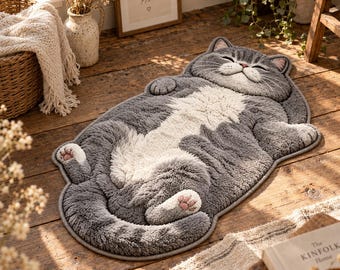Tappeto a forma di gatto, morbido tappeto in peluche con gattino dei cartoni animati, grazioso tappeto per la camera da letto, accogliente decorazione per il soggiorno, regalo unico per gli amanti dei gatti per l'inaugurazione della casa