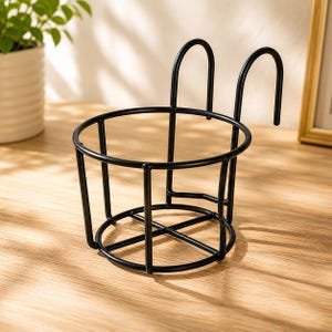 Hanging Plant Pot Holder, Iron Railing Planter Basket for Balcony Garden, Outdoor Flower Display