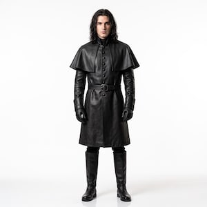 Men's Genuine Leather Duster Coat | Distressed Explorer Trench with Patchwork Repairs