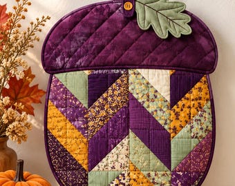 Quilted Acorn Pot Holder Sewing Pattern PDF, Patchwork Fall Hot Pad, Autumn Kitchen Decor