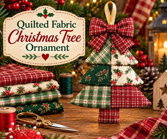 Quilted Fabric Christmas Tree Ornament Sewing Pattern PDF | Patchwork Christmas Tree Ornament | Layered Quilted Hanging Tree Decor DIY