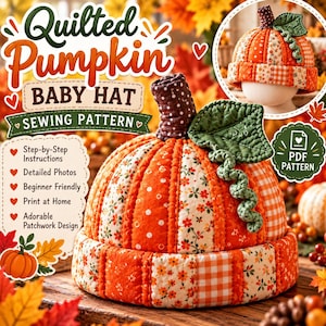 Patron de couture PDF pour bonnet bébé citrouille matelassé, bonnet bébé citrouille, cadeau bébé Halloween à faire soi-même, patron de bonnet en tissu, 0-24 mois