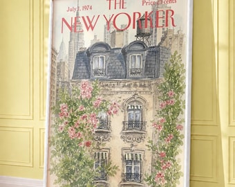 Elegantes Vintage-Poster mit Blumenmuster im New Yorker Stadthausstil, romantisches Manhattan