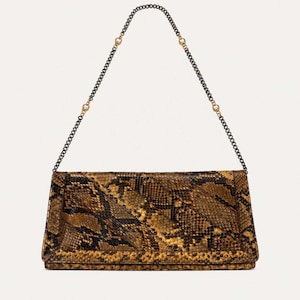 Vintage Bags by Varon Genuine Python Snakeskin Clutch Bag Brown & Gold