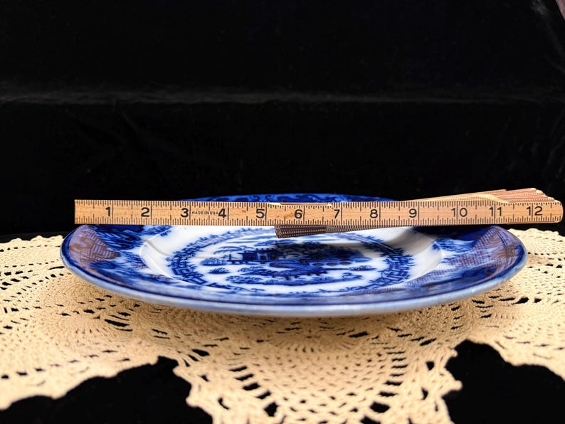 Flow Blue Plate, Java Pattern, Bishop and Stonier England, Blue and White Chinoiserie Display Plate, AS IS condition image 9