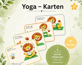 Yoga Karten Kinder | Tier Yoga | 30 Yoga Karten | Kita und Zuhause | Bewegung und Entspannung | PDF zum Ausdrucken