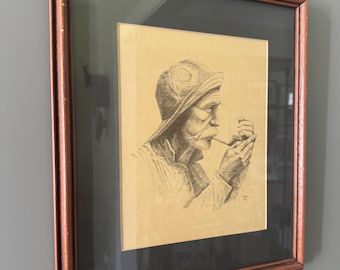 Vintage Joni Eareckson Tada Fisherman With Pipe Print Joni PTL Framed