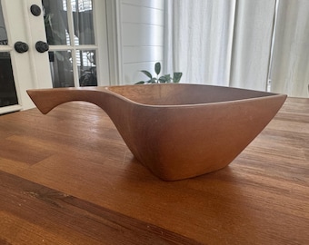 Vintage Servierschale mit Griffen aus Teakholz im Mid-Century-Modern-Stil, skandinavisch modern