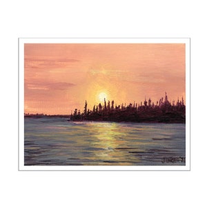 Carte postale - Chitek Lake par Jen Unger 5,5 pouces par 4,25 pouces, numérotée et signée, scène de lac, art de la Saskatchewan (SKU-POSTC-0003)