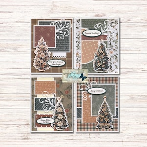 Kit de fabrication de cartes de Noël, Noël Cottage Core, kit de décembre, livré avec plusieurs sentiments pour les fêtes. Pour 4 cartes de vœux