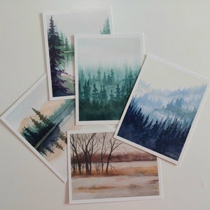 Lot de 5 cartes postales de 4,25 po. X 5,5 po. aquarelles. Illustration de Jen Unger