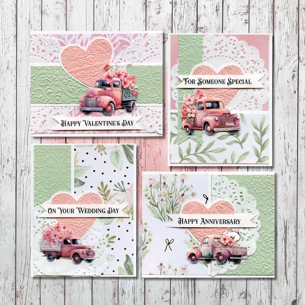 Valentine's, Wedding, Anniversary Card Kit. Comes with multiple sentiments. Makes 4 greeting cards (CKS-202301b)