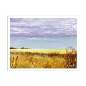 Carte postale - Champ d'or par Jen Unger 5,5 pouces sur 4,25 pouces, numérotée et signée, scène de ferme, art de la Saskatchewan (SKU-POSTC-0004)