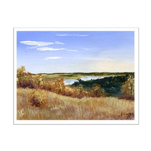 Carte postale - River Beyond par Jen Unger 5,5 pouces par 4,25 pouces, numérotée et signée, scène de prairie d'automne, art de la Saskatchewan (SKU-POSTC-0008)