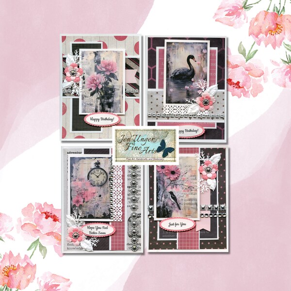 Cardmaking kit, Shades of Time, January Kit, Comes with multiple sentiments for various occasions. Makes 4 greeting cards (CK-202401)