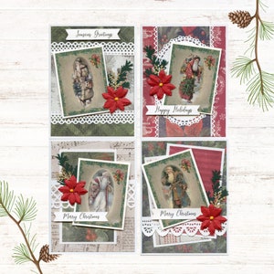 Kit de fabrication de cartes de Noël, Père Noël, livré avec plusieurs sentiments pour les vacances. Pour 4 cartes de vœux (CKS-202310)