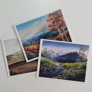 Lot de 3 cartes postales - paquet de 3 cartes postales de paysages de montagne de 4,25 po. X 5,5 po. Illustration de Jen Unger